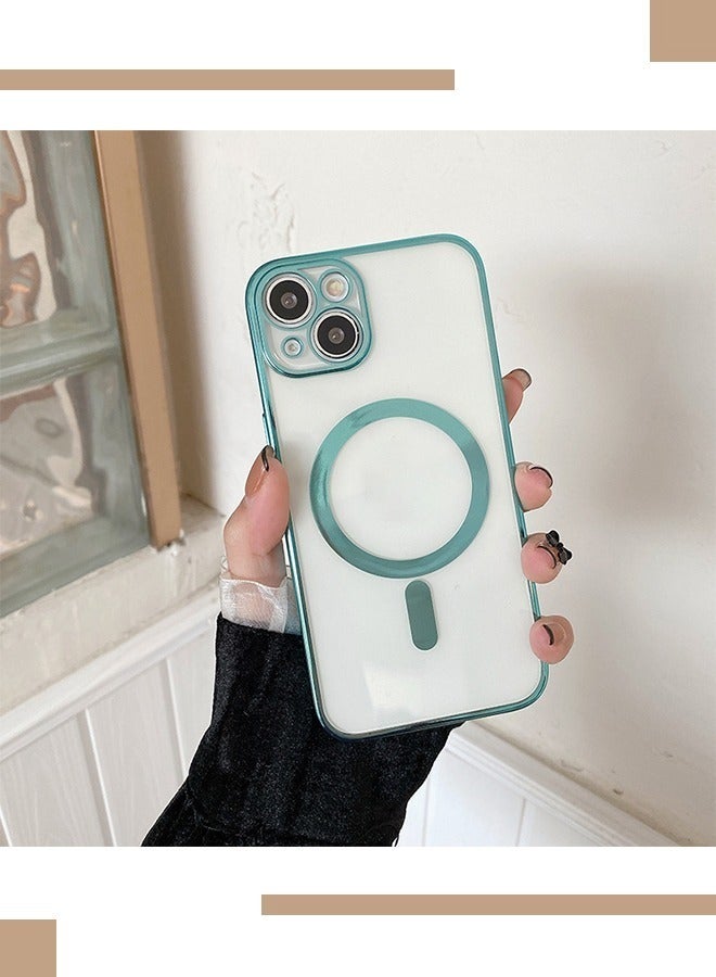 IPhone 13 Case Magnetic Support Magsafe Charger Wireless Anti Scratch Shockproof Clear Four Corner Cushion Anti Dropping Full Body Protection All Inclusive Lens Protection Cover Green  - Image 5