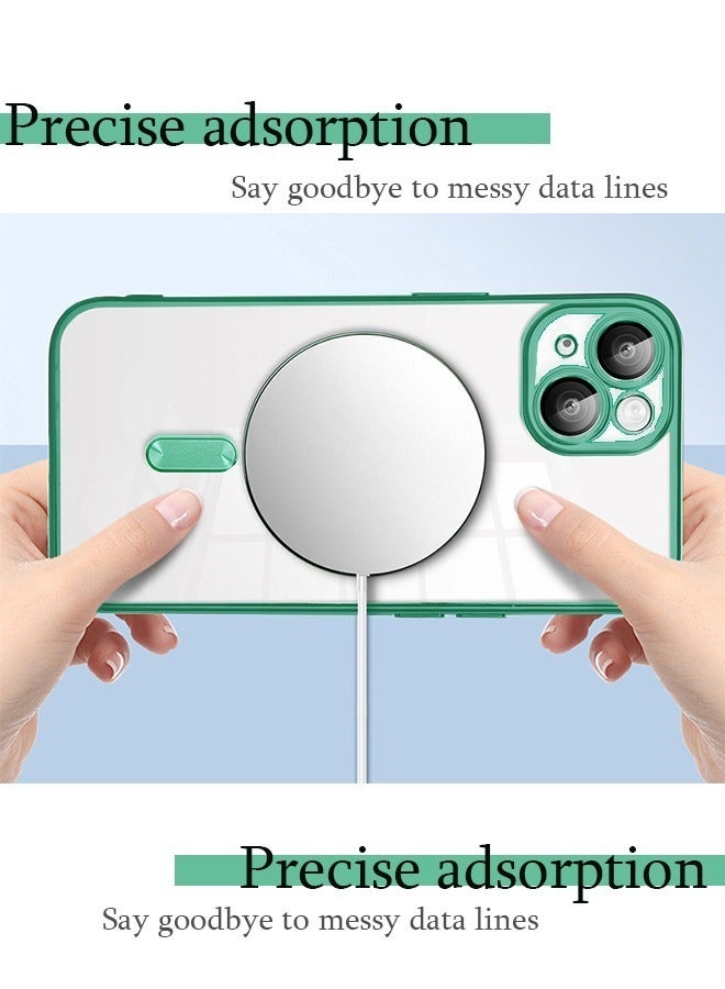 IPhone 13 Case Magnetic Support Magsafe Charger Wireless Anti Scratch Shockproof Clear Four Corner Cushion Anti Dropping Full Body Protection All Inclusive Lens Protection Cover Green  - Image 2