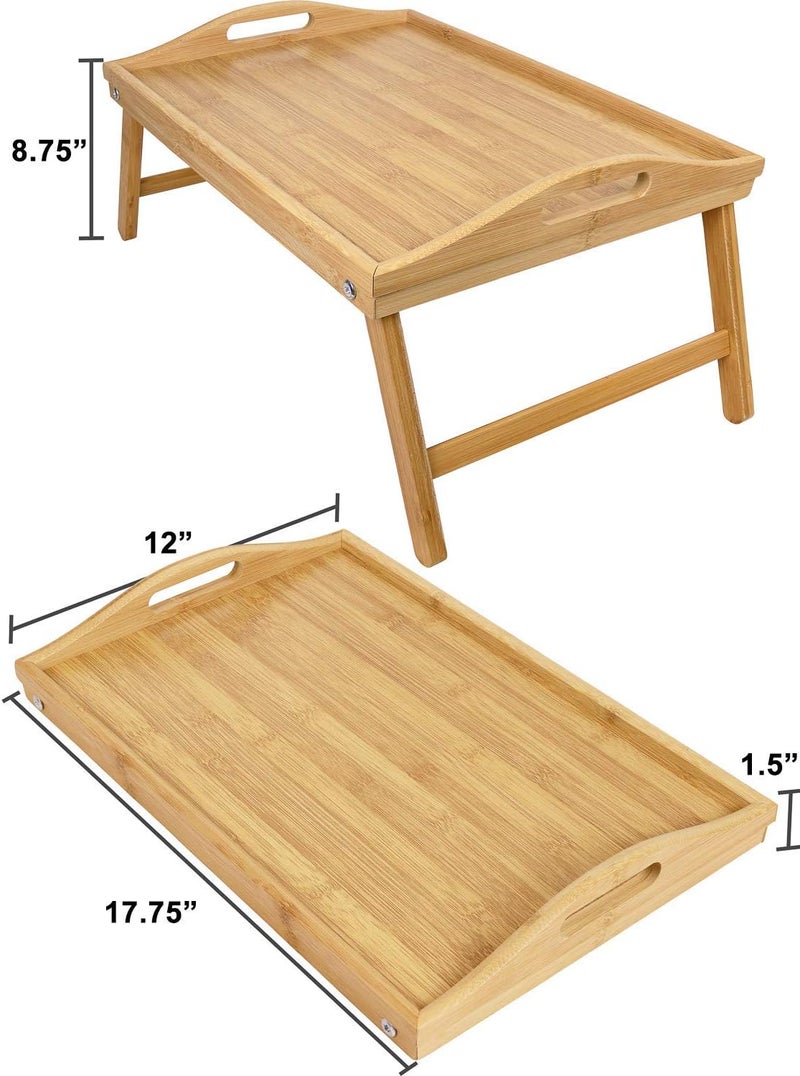 Greenco Bamboo Breakfast Tray Folding Legs with Handles Bed Tray Table foe Sofa bed Eating Drawing Serving Working Snacking use As Laptop Desk 1775 L x 12 W - Image 2