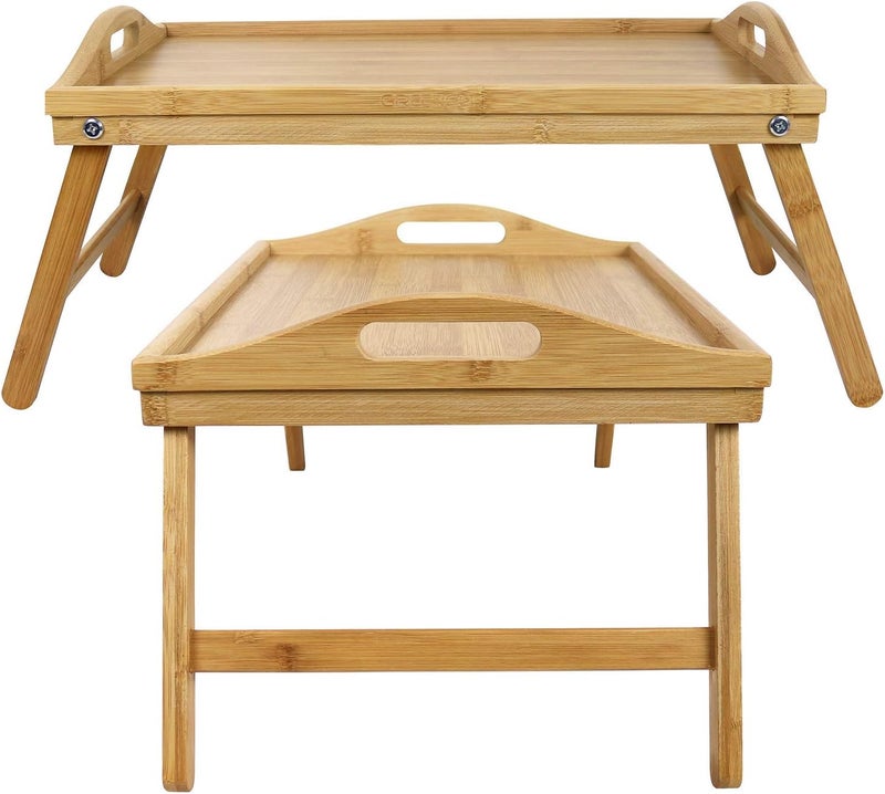 Greenco Bamboo Breakfast Tray Folding Legs with Handles Bed Tray Table foe Sofa bed Eating Drawing Serving Working Snacking use As Laptop Desk 1775 L x 12 W - Image 3