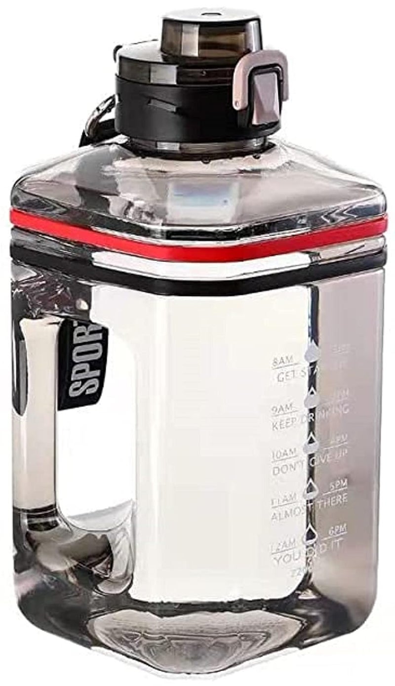 RIANZ Motivational Sports 2.2L Gallon Water Bottle, BPA Free Double Leak Protection, Large Capacity (Transparent Black, Polypropylene, Pack of 1) - Image 1