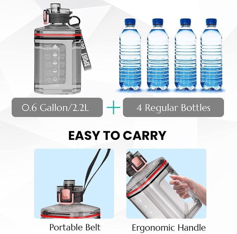 RIANZ Motivational Sports 2.2L Gallon Water Bottle, BPA Free Double Leak Protection, Large Capacity (Transparent Black, Polypropylene, Pack of 1) - Image 5
