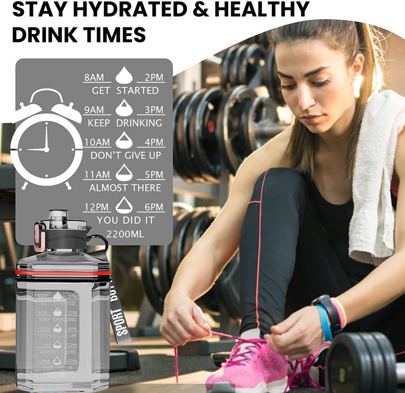 RIANZ Motivational Sports 2.2L Gallon Water Bottle, BPA Free Double Leak Protection, Large Capacity (Transparent Black, Polypropylene, Pack of 1) - Image 2
