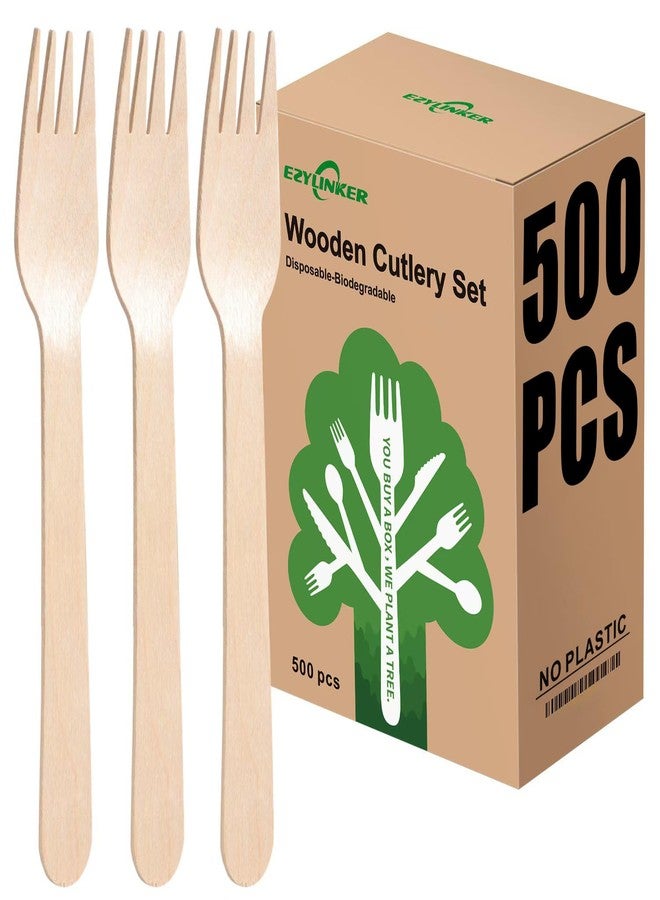 EZYLINKER 500 Wooden Forks, Disposable Wooden Cutlery Set - Alternative to Plastic, Eco Friendly, Biodegradable, Compostable Cutlery Set - 500 Compostable Forks, Disposable Utensils Set - Image 1