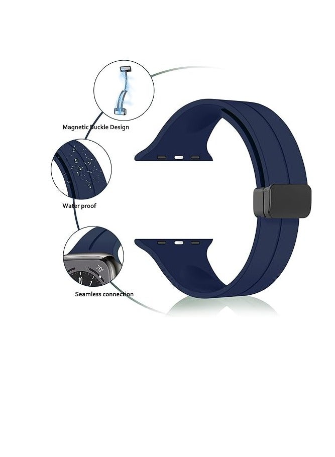 Magnetic Band for Apple Watch Ultra 49mm 45mm 44mm 42mm, Soft Silicone Sport Strap Men Women Compatible with iWatch Series 8/7/6/5/4/3/2/1 (Blue) - Image 2