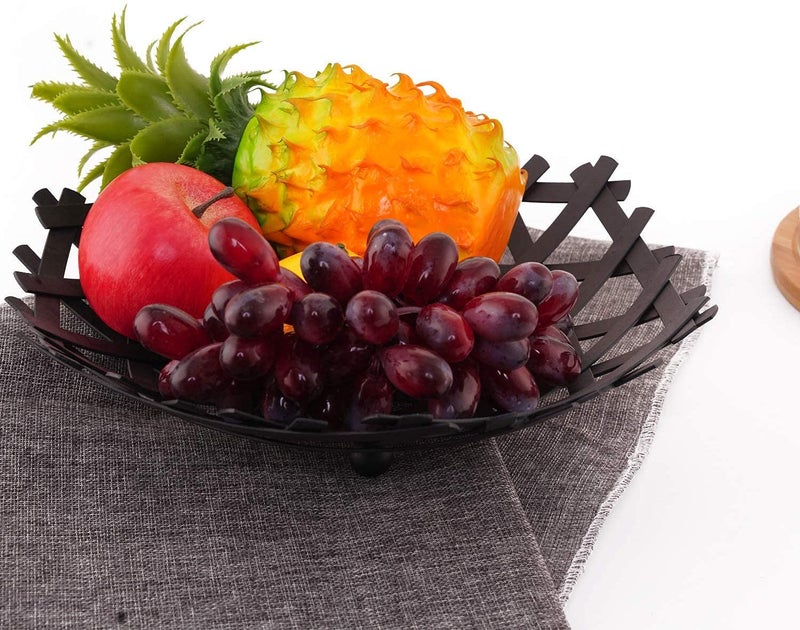 REPLEX Decorative Metal Fruit Bowl Large Fruit Storage Basket Stand Steel Bread Basket Holder Decorative Wire Fruit Bowl for Kitchen Countertop and Table_ Black - Image 1