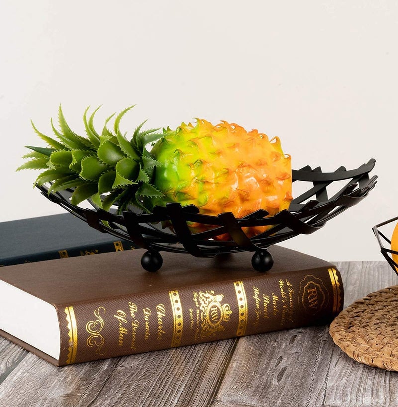 REPLEX Decorative Metal Fruit Bowl Large Fruit Storage Basket Stand Steel Bread Basket Holder Decorative Wire Fruit Bowl for Kitchen Countertop and Table_ Black - Image 2