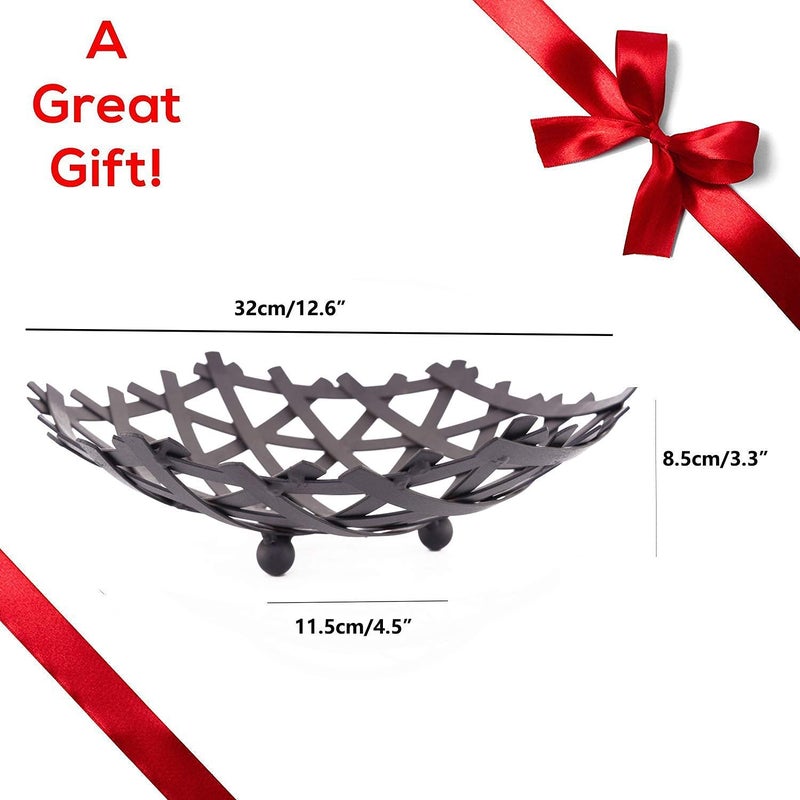 REPLEX Decorative Metal Fruit Bowl Large Fruit Storage Basket Stand Steel Bread Basket Holder Decorative Wire Fruit Bowl for Kitchen Countertop and Table_ Black - Image 5