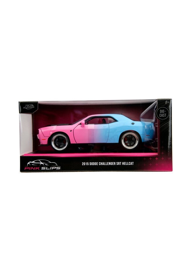 Jada Toys Pink Slips 1:24 W5 2015 Dodge Challenger SRT Hellcat Die-Cast Car w/Base, Toys for Kids and Adults(Pink/Blue Gradient) - Image 5