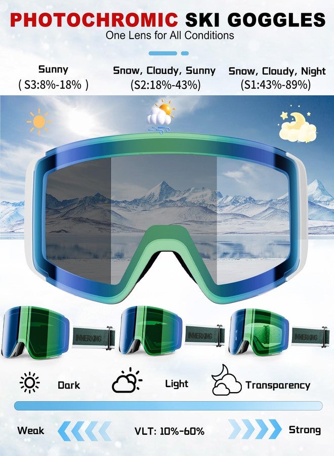 Innerking Photochromic Ski Goggles for Men & Women, Magnetic Flip-Up Snowboard Goggles, OTG Anti-Fog Lens, UV400 Protection Snow Goggles for Adult Skiing & Snowboarding - Image 3