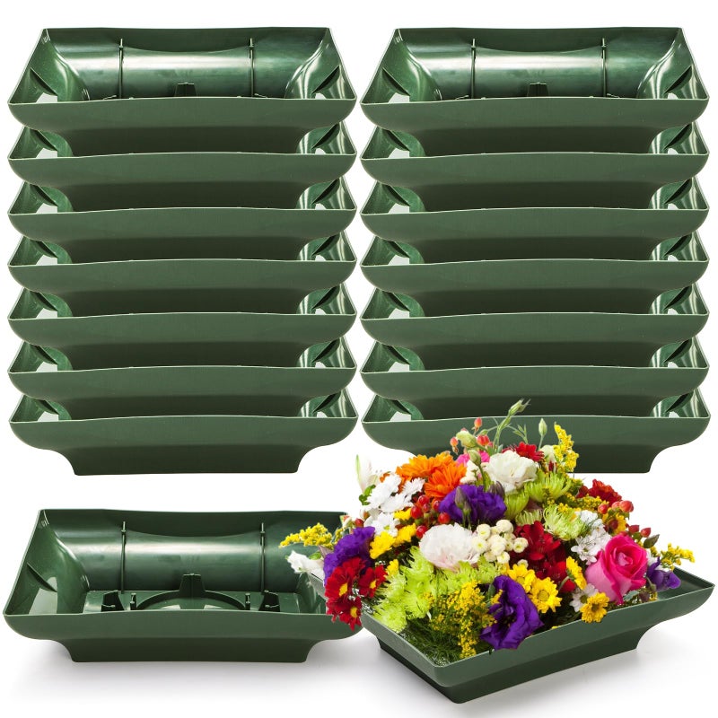 Lyellfe 16 Pieces Floral Bowls for Centerpieces, Green Design Bowls for Flower Arrangements, Rectangular Floral DIY Supplies Bowl Kit for Party, Wedding, Festival, Table Decor - Image 1