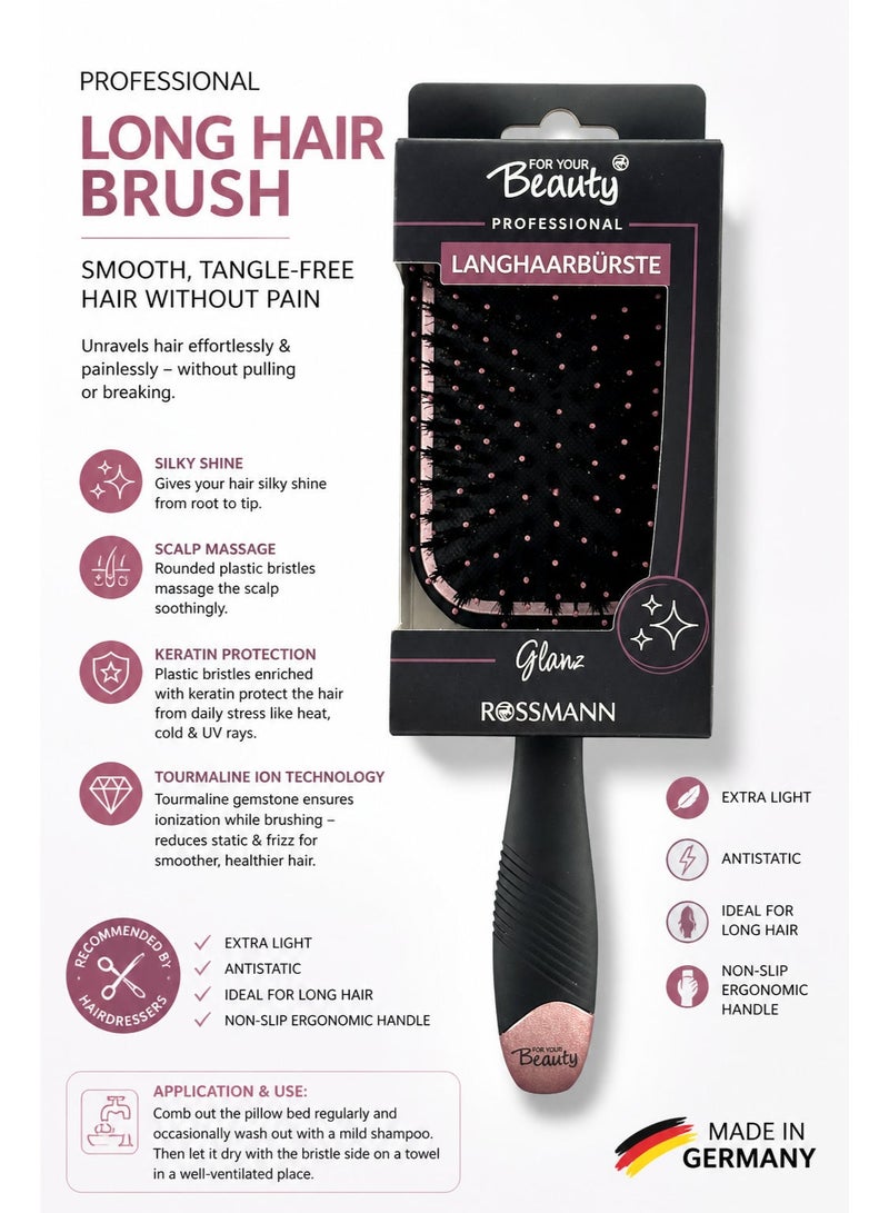 ROSSMANN German Brand, Professional Long hair Brush with Keratin-Infused Plastic Bristles, Antistatic Tourmaline, Ergonomic Handle – Lightweight,Paddle Hair brush. - Image 1