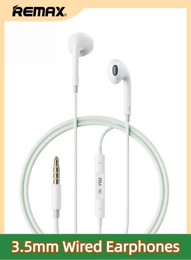REMAX RM-10 Colorful 3.5mm Wired In Ear Stereo Earphones With Mic & Inline Control, Comfort Ergonomic Ear Tip, Ideal for Old Mobile Tablet Laptop PC Gaming Online Class Car AUX (Green) - Image 1