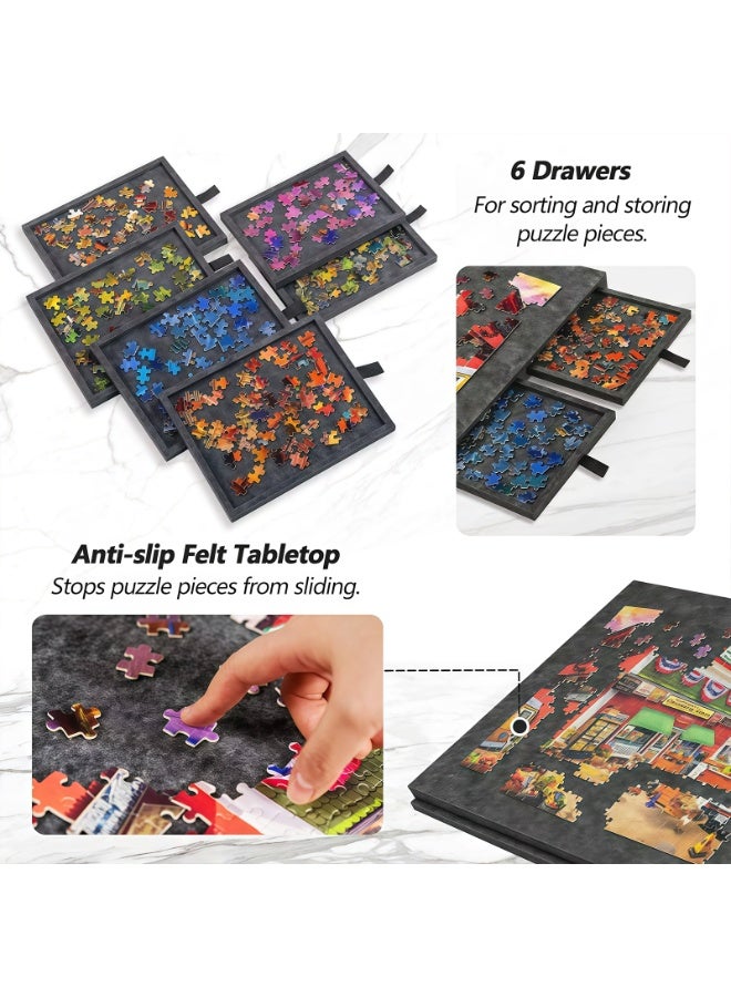 كيل › طاولة تركيب الألغاز القابلة للإمالة مع 6 أدراج، تصميم 2 في 1 كحامل وغطاء، منصة من الفلت الخفيف، طاولة تركيب الألغاز المحمولة لعدد يصل إلى 1000 قطعة – رمادي داكن - Image 2