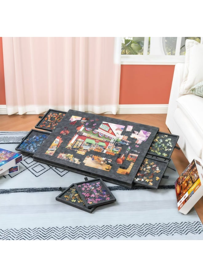 كيل › طاولة تركيب الألغاز القابلة للإمالة مع 6 أدراج، تصميم 2 في 1 كحامل وغطاء، منصة من الفلت الخفيف، طاولة تركيب الألغاز المحمولة لعدد يصل إلى 1000 قطعة – رمادي داكن - Image 5