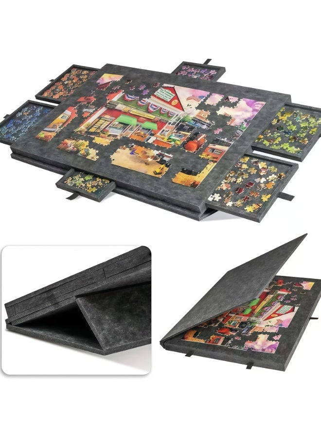 كيل › طاولة تركيب الألغاز القابلة للإمالة مع 6 أدراج، تصميم 2 في 1 كحامل وغطاء، منصة من الفلت الخفيف، طاولة تركيب الألغاز المحمولة لعدد يصل إلى 1000 قطعة – رمادي داكن - Image 1