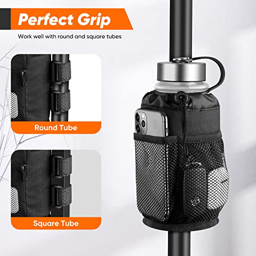 Belinous Scooter Cup Holder for 8-32oz Bottles, Wheelchair Walker Water Bottle Holder for UTV Roll Bar Bike e-Bike Golf Cart and Boat, Drink Holder with Net Pockets and Hook and Loop Straps - Image 4