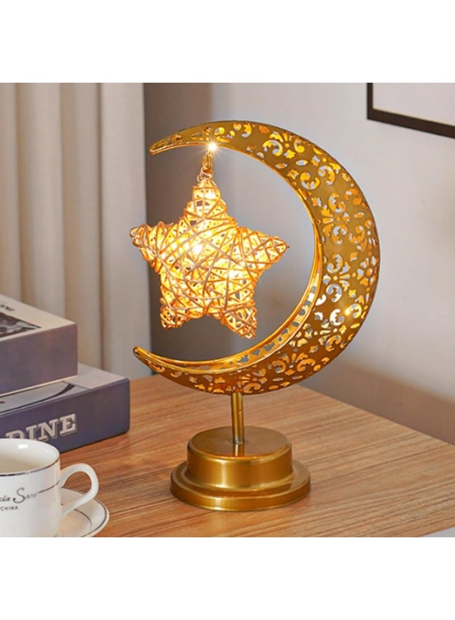 مصباح زينة رمضان، مصباح طاولة مكتب على شكل نجمة قمرية يعمل بالبطارية، أضواء رمضان معدنية لديكور غرفة النوم المنزلية - Image 1