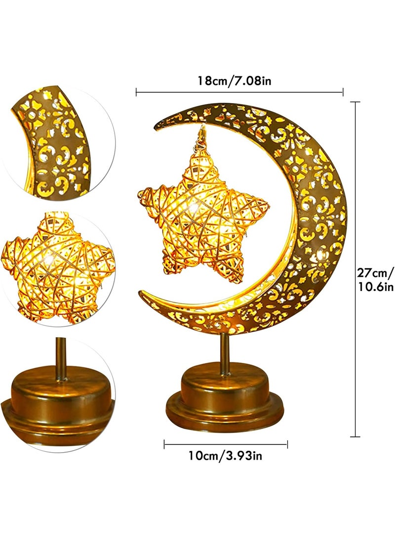 مصباح زينة رمضان، مصباح طاولة مكتب على شكل نجمة قمرية يعمل بالبطارية، أضواء رمضان معدنية لديكور غرفة النوم المنزلية - Image 2