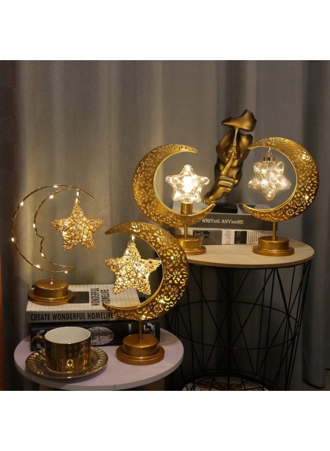 مصباح زينة رمضان، مصباح طاولة مكتب على شكل نجمة قمرية يعمل بالبطارية، أضواء رمضان معدنية لديكور غرفة النوم المنزلية - Image 4
