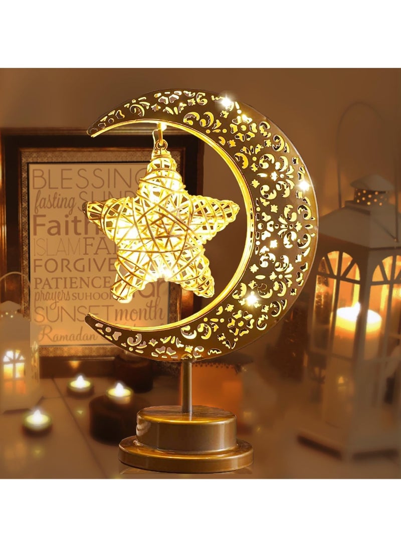 مصباح زينة رمضان، مصباح طاولة مكتب على شكل نجمة قمرية يعمل بالبطارية، أضواء رمضان معدنية لديكور غرفة النوم المنزلية - Image 3