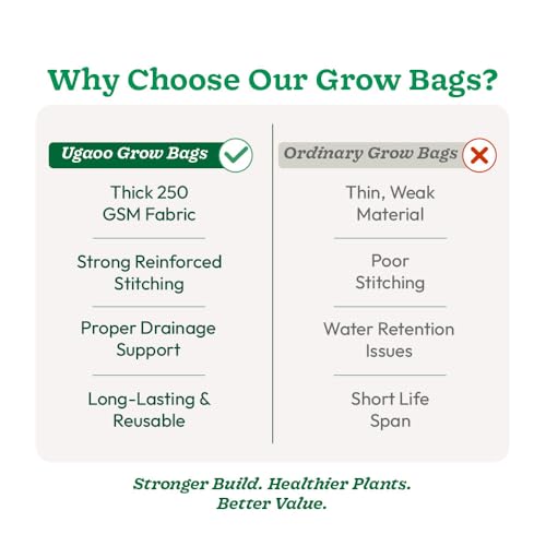 UGAOO 12x12 Inch Grow Bags (Set of 6) – 250 GSM | Heavy Duty HDPE Plant Grow Bags for Terrace Garden, Balcony, Vegetables & Plants | UV Resistant, Reusable Green Gardening Bags - Image 3