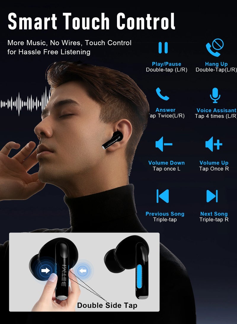 BETMI - True Wireless Earbuds - Fully In-Ear Bluetooth5.4 Headphones, IPX5 Waterproof TWS With Dual Mic For Sport, Light-Weight Earphones Playtime 40+Hours with Charging Case For Android iOS/iPhone - Black