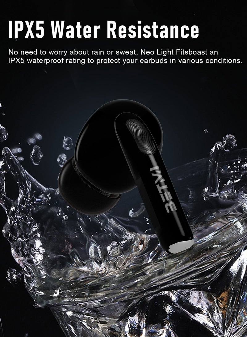 BETMI - True Wireless Earbuds - Fully In-Ear Bluetooth5.4 Headphones, IPX5 Waterproof TWS With Dual Mic For Sport, Light-Weight Earphones Playtime 40+Hours with Charging Case For Android iOS/iPhone - Black