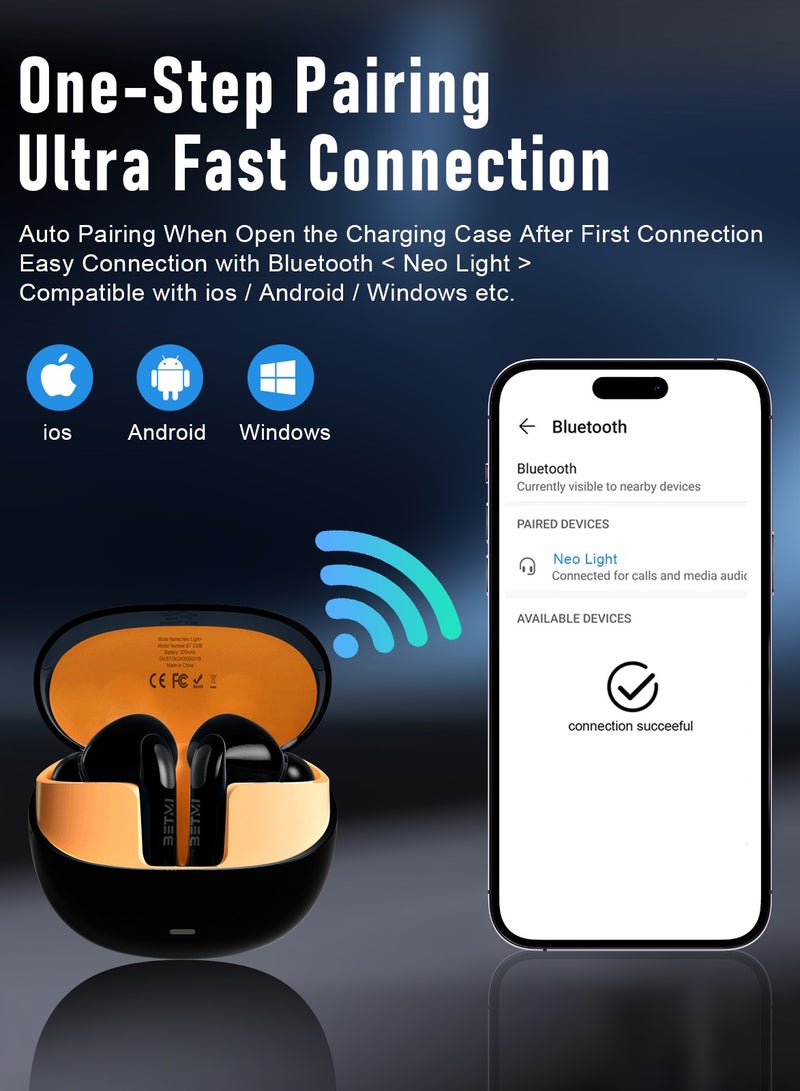 BETMI - True Wireless Earbuds - Fully In-Ear Bluetooth5.4 Headphones, IPX5 Waterproof TWS With Dual Mic For Sport, Light-Weight Earphones Playtime 40+Hours with Charging Case For Android iOS/iPhone - Black