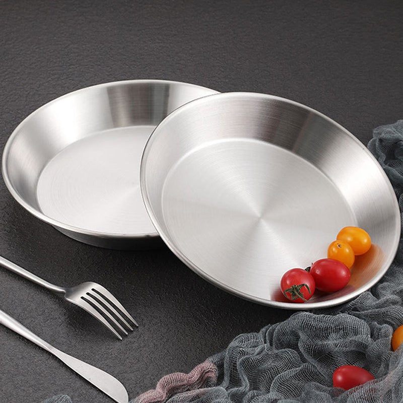 Korean Style Stainless Steel Pizza Plates Round Shape Cake Plate Dessert Plate - Image 3