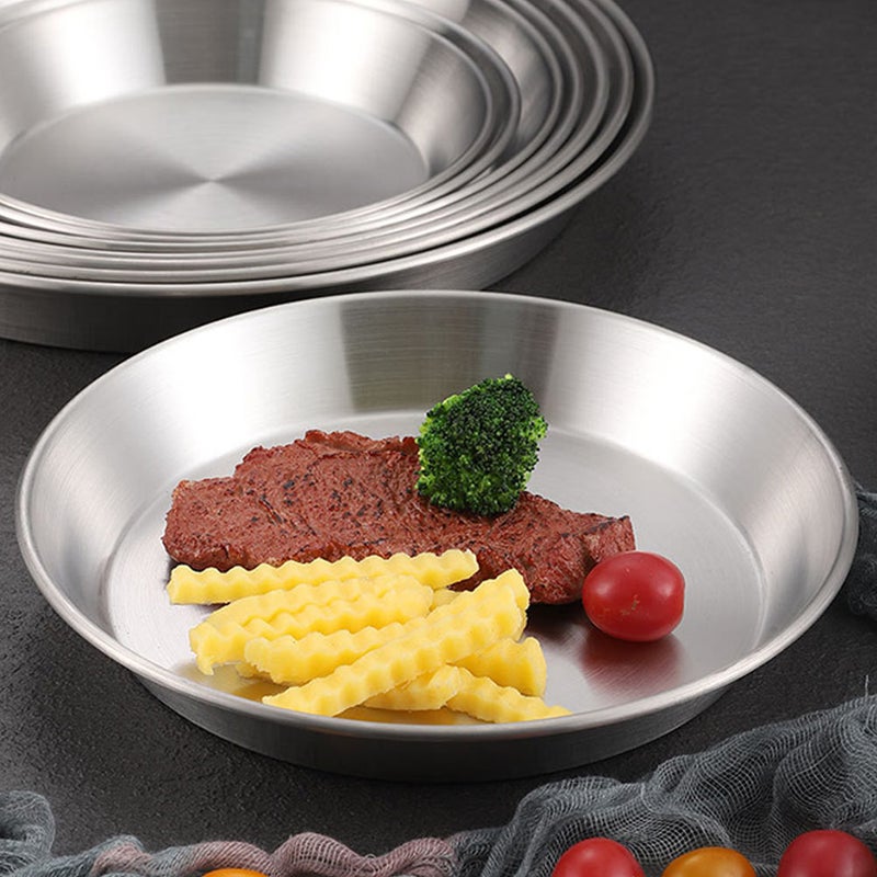Korean Style Stainless Steel Pizza Plates Round Shape Cake Plate Dessert Plate - Image 4