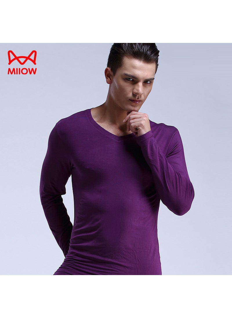 Generic Mens V-Neck Thermal Autumn Shirt Slim Fit Undershirt Warm Top Purple  - Image 1
