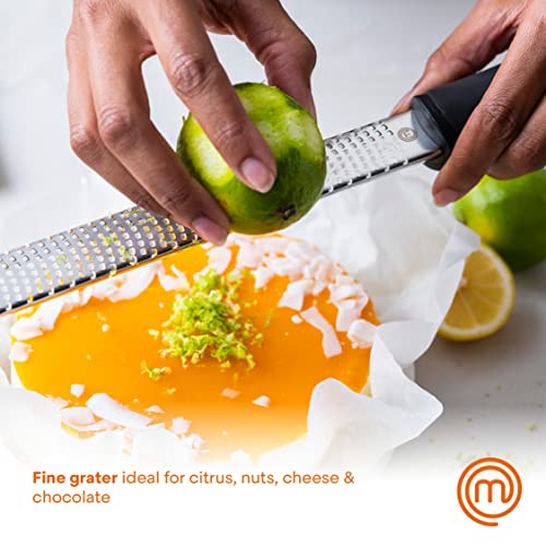 MasterChef Lemon Zester Grater with Handle, Kitchen Tool for Zesting Citrus Fruits & Finely Grating Parmesan Cheese, Garlic, Ginger, Coconut, Nutmeg, Wasabi, Chocolate etc, Stainless Steel, 12 inches - Image 2
