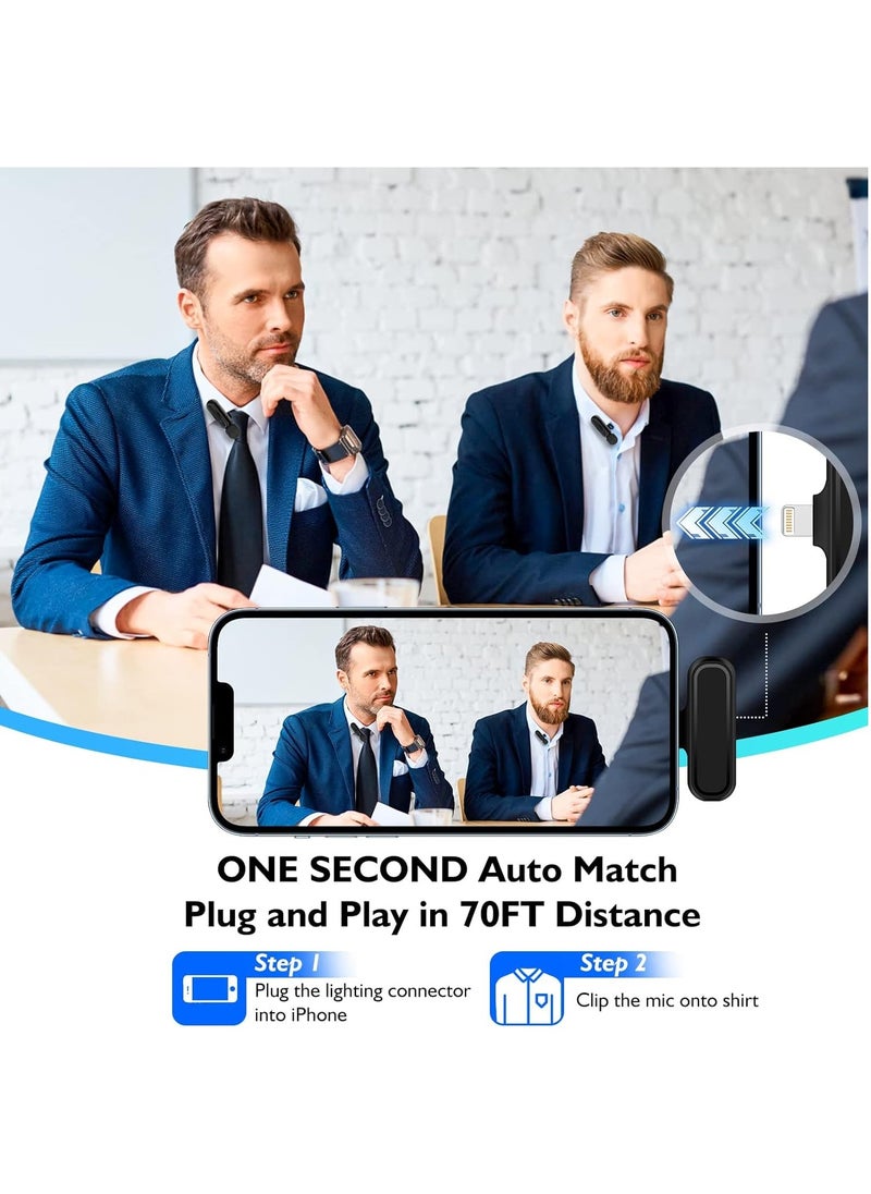 MMG - ميكروفون لافالير لاسلكي لأجهزة iPhone iPad، قم بتوصيل وتشغيل ميكروفون صغير مع صندوق شحن لألعاب البث المباشر على YouTube TikTok (2 ميكروفونات لايتنينج) - Image 1