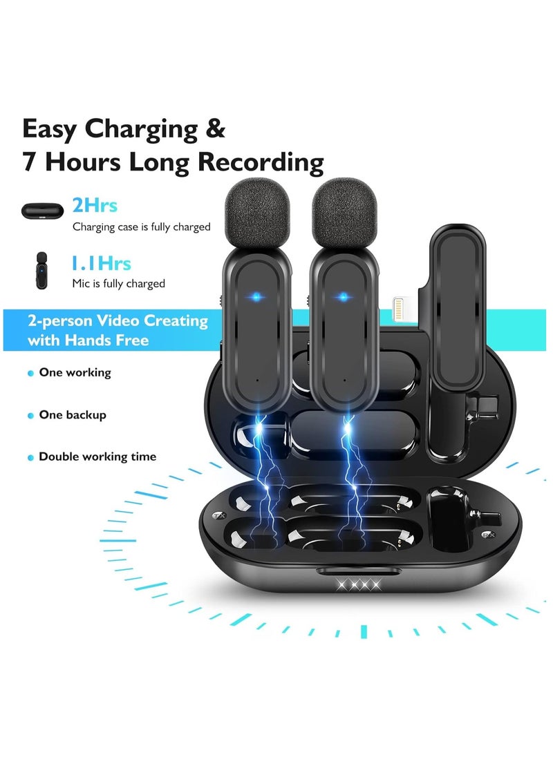 MMG - Wireless Lavalier Microphone for iPhone iPad, Plug and Play Mini Mic with Charging Bin Earbud for YouTube TikTok Live Streaming Gaming (2 Lightning Mics) - Image 1
