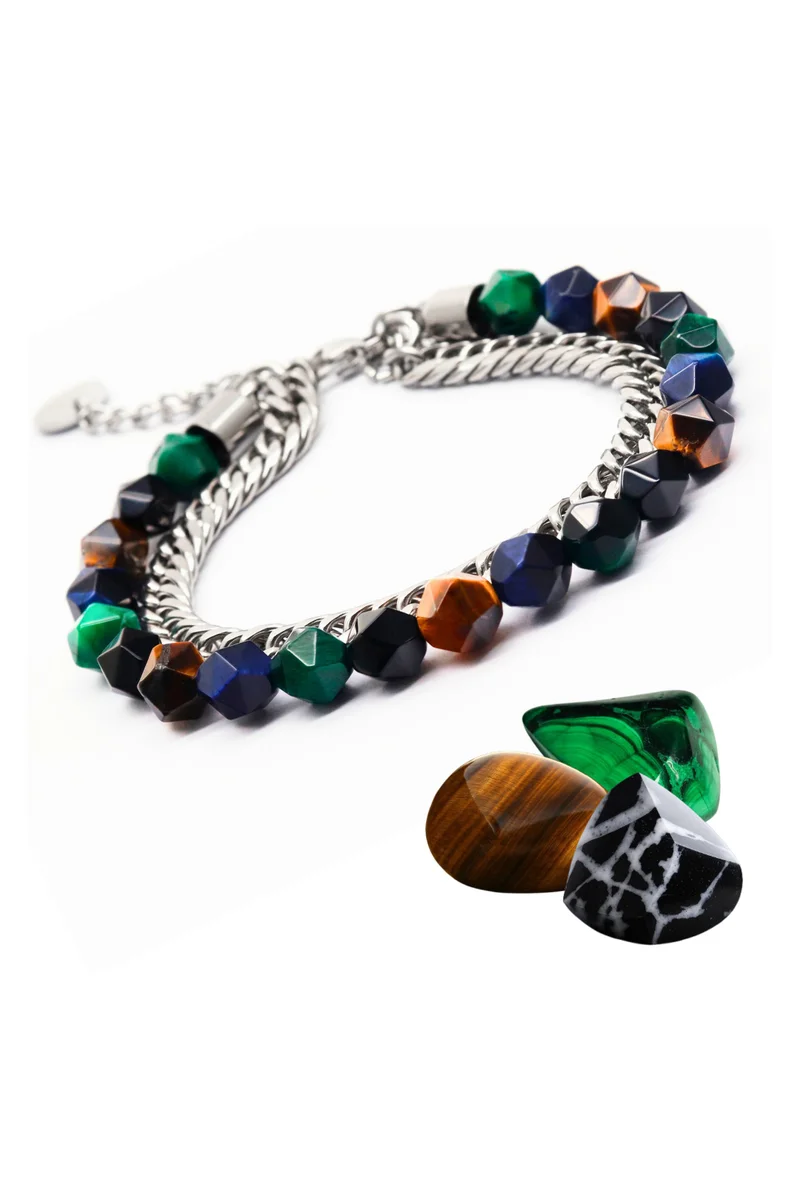 Green, Blue, and Brown Tiger Eye Faceted Beads Handmade Natural Stone Bead Bracelet – Bracelet for Men, Men’s Bracelet, Gifts for Men, Bracelets for Men – Adjustable One Size Fits All