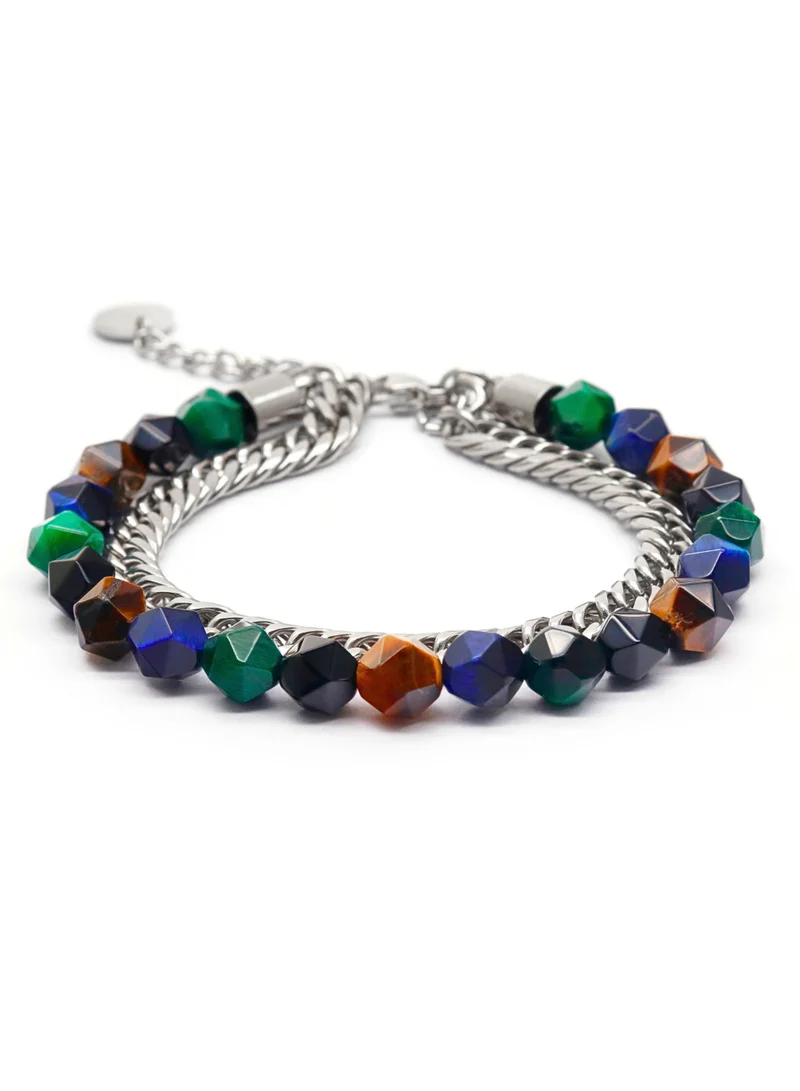 Lunnora brown Green, Blue, and Brown Tiger Eye Faceted Beads Handmade Natural Stone Bead Bracelet – Bracelet for Men, Men’s Bracelet, Gifts for Men, Bracelets for Men – Adjustable One Size Fits All for Men | Best Price UAE