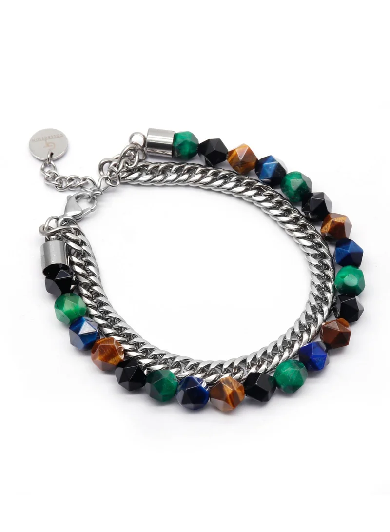 Lunnora brown Green, Blue, and Brown Tiger Eye Faceted Beads Handmade Natural Stone Bead Bracelet – Bracelet for Men, Men’s Bracelet, Gifts for Men, Bracelets for Men – Adjustable One Size Fits All for Men | Best Price UAE