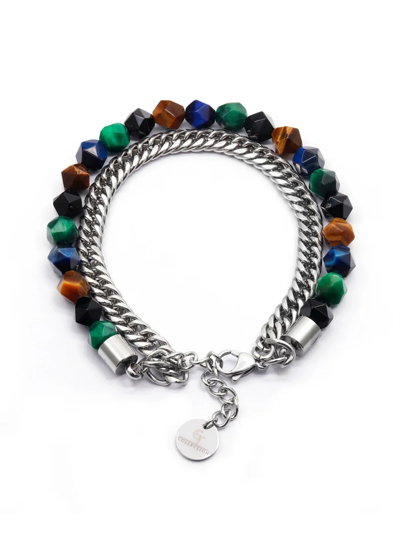 Lunnora brown Green, Blue, and Brown Tiger Eye Faceted Beads Handmade Natural Stone Bead Bracelet – Bracelet for Men, Men’s Bracelet, Gifts for Men, Bracelets for Men – Adjustable One Size Fits All for Men | Best Price UAE