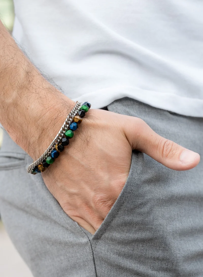 Lunnora brown Green, Blue, and Brown Tiger Eye Faceted Beads Handmade Natural Stone Bead Bracelet – Bracelet for Men, Men’s Bracelet, Gifts for Men, Bracelets for Men – Adjustable One Size Fits All for Men | Best Price UAE
