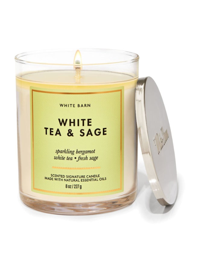 Bath & Body Works شمعة شمع الصويا برائحة الشاي الأبيض والميرمية ذات فتيلة واحدة