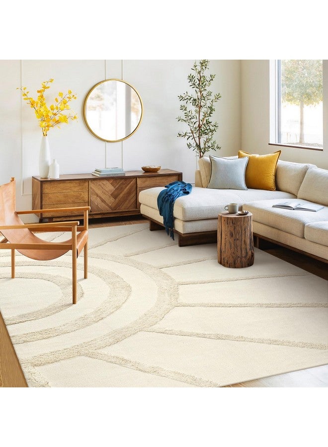 Ojia OJIA Boho Living Room Rug 5'x8', Large Washable Rugs Soft Tufted Bedroom Nursery Rug, Cotton Woven Beige Area Rugs Floor Carpet for Dorm/Kids Room/Dining Room/Office  - Image 1