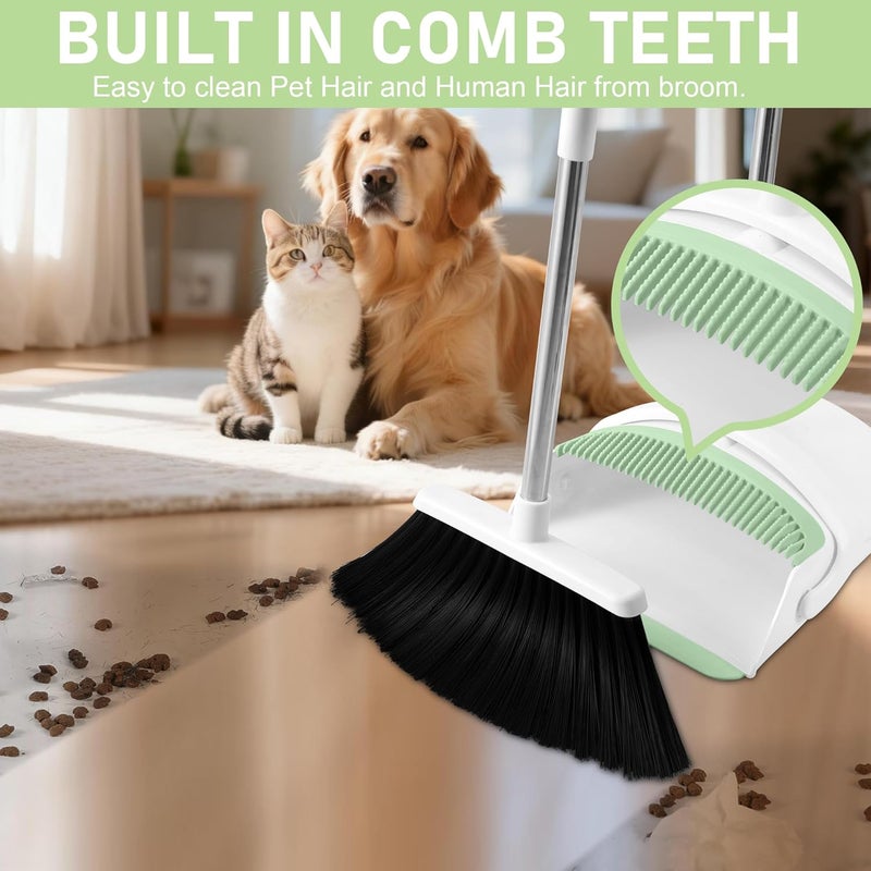 BSKLIN Broom with Dustpan Combo Set for Home 54-in Long Adjustable Handle Angle Broom and Dustpan Set with Dustpan Comb Teeth for Sweeping Pet Hair Food Dirt Kitchen - Image 4