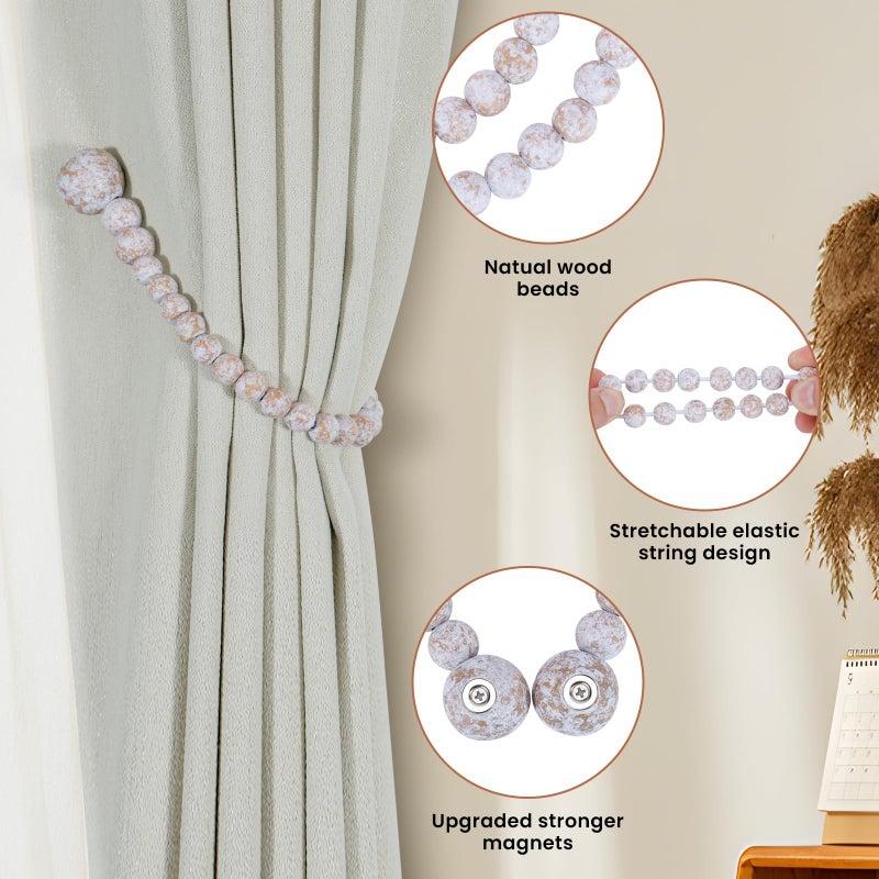 KLOGTSIND Magnetic Curtain Tiebacks, Curtain Tie Backs for Curtains 2 Pack, Wood Bead Curtain Tiebacks, Curtain Holders for Boho Bedroom Decor, Baby Nursery Decor, Farmhouse Decor - Image 5