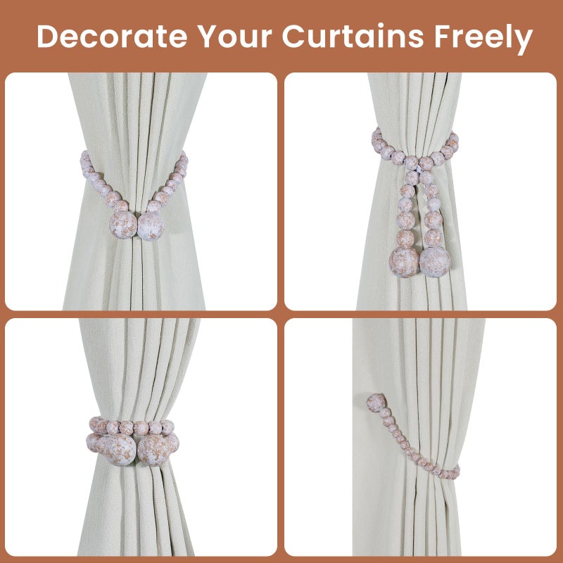 KLOGTSIND Magnetic Curtain Tiebacks, Curtain Tie Backs for Curtains 2 Pack, Wood Bead Curtain Tiebacks, Curtain Holders for Boho Bedroom Decor, Baby Nursery Decor, Farmhouse Decor - Image 4