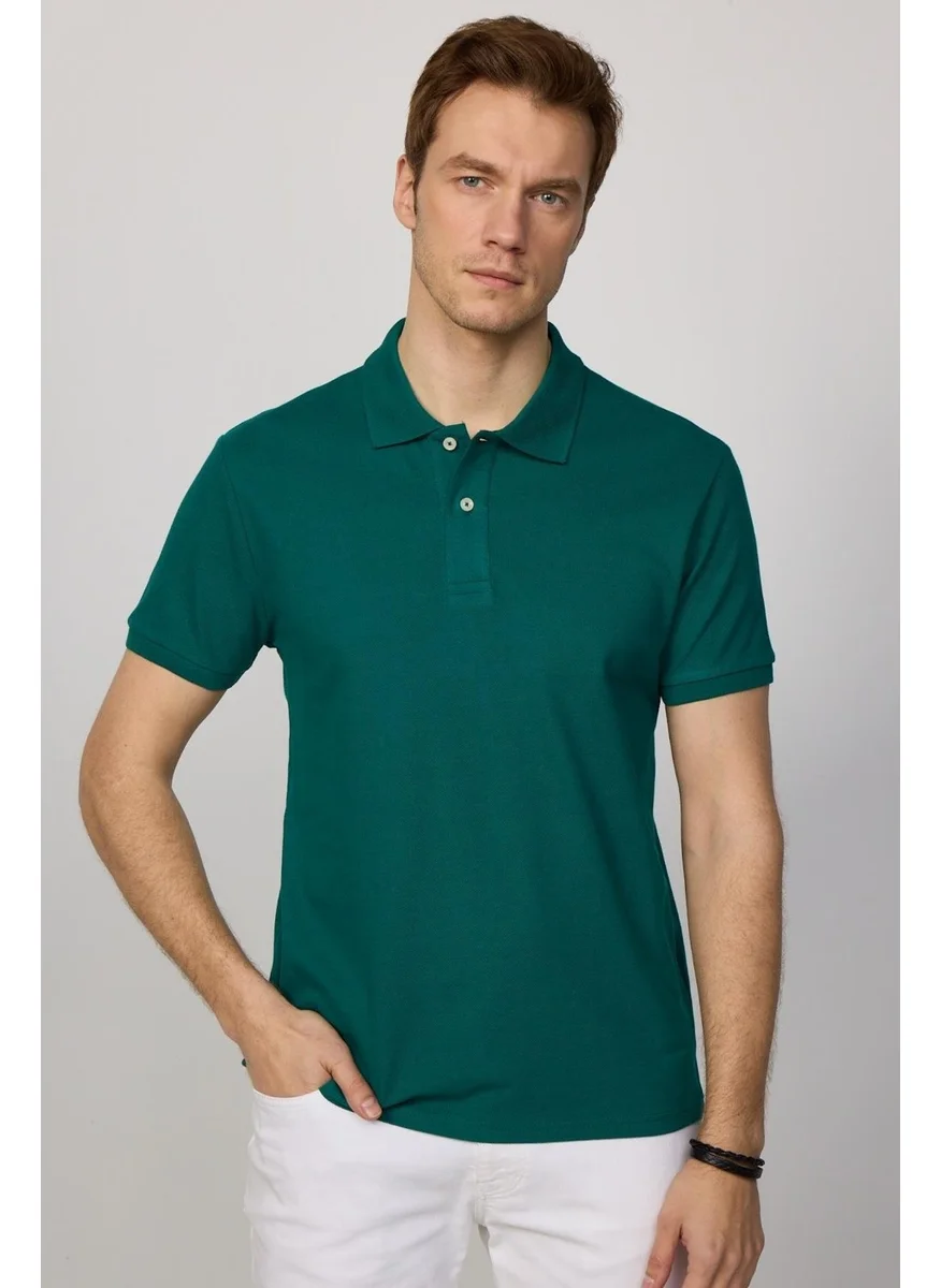 Tudors Men's Slim Fit Narrow Cut 100% Cotton Plain Pique Green Polo Neck T-Shirt