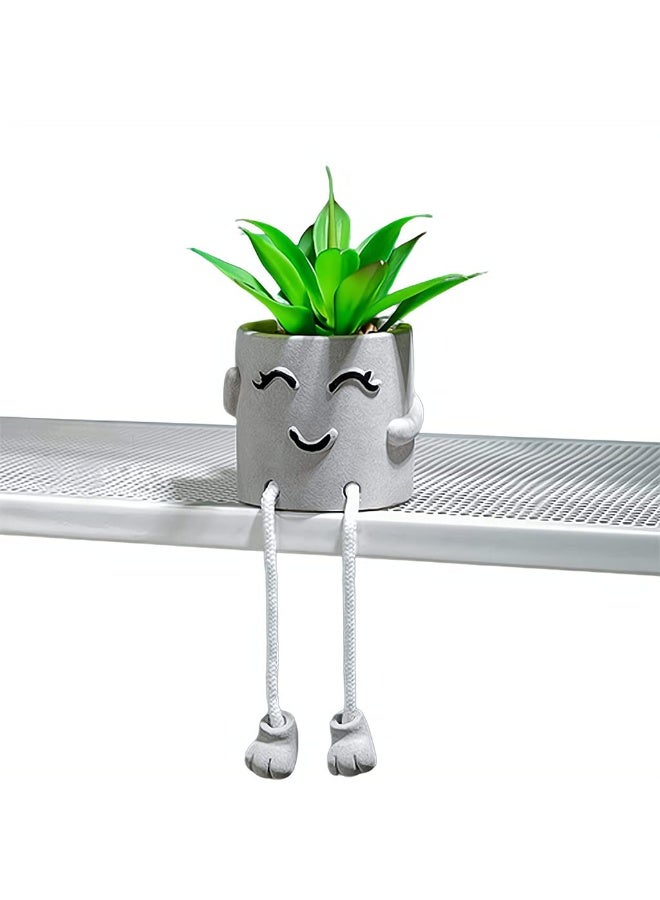 fantasize Artificial Potted Plant Fake Plant Cute Hanging Leg Emotional Cement Potted Mini Plants in Ceramic Pots Decor for Desk Shelf Bedroom Living Room and Office Decoration - Image 1