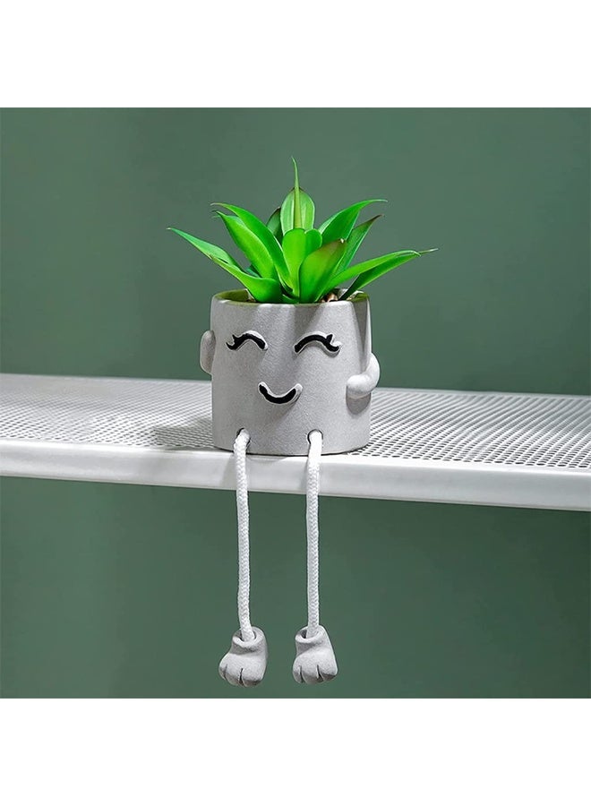 fantasize Artificial Potted Plant Fake Plant Cute Hanging Leg Emotional Cement Potted Mini Plants in Ceramic Pots Decor for Desk Shelf Bedroom Living Room and Office Decoration - Image 3