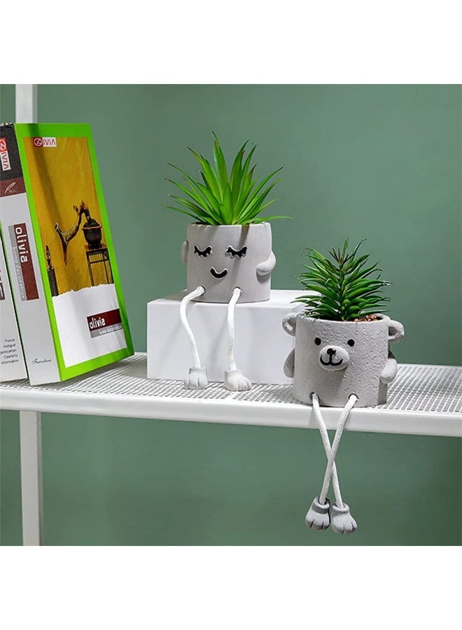 fantasize Artificial Potted Plant Fake Plant Cute Hanging Leg Emotional Cement Potted Mini Plants in Ceramic Pots Decor for Desk Shelf Bedroom Living Room and Office Decoration - Image 5