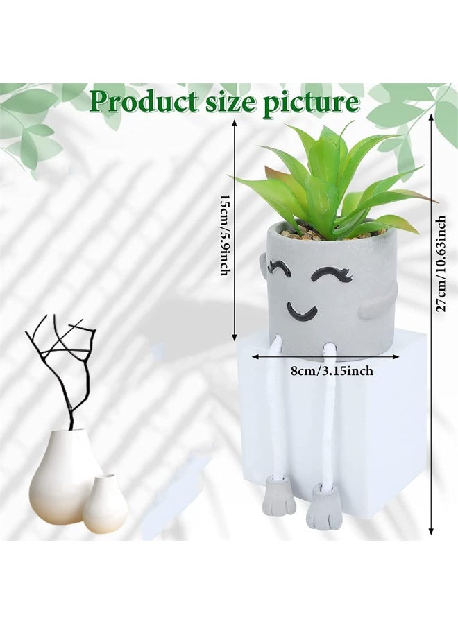 fantasize Artificial Potted Plant Fake Plant Cute Hanging Leg Emotional Cement Potted Mini Plants in Ceramic Pots Decor for Desk Shelf Bedroom Living Room and Office Decoration - Image 4